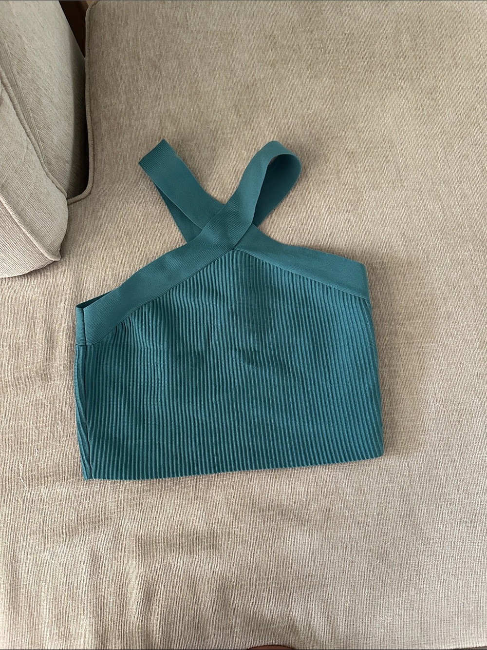 Sincerely Jules Teal Cross-Strap Ribbed Crop Top